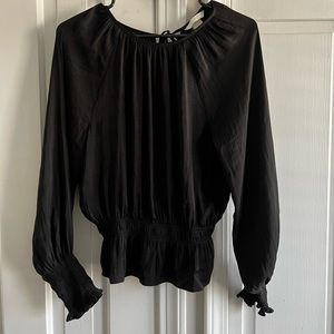 Long Sleeve Black Top with Elastic Waist